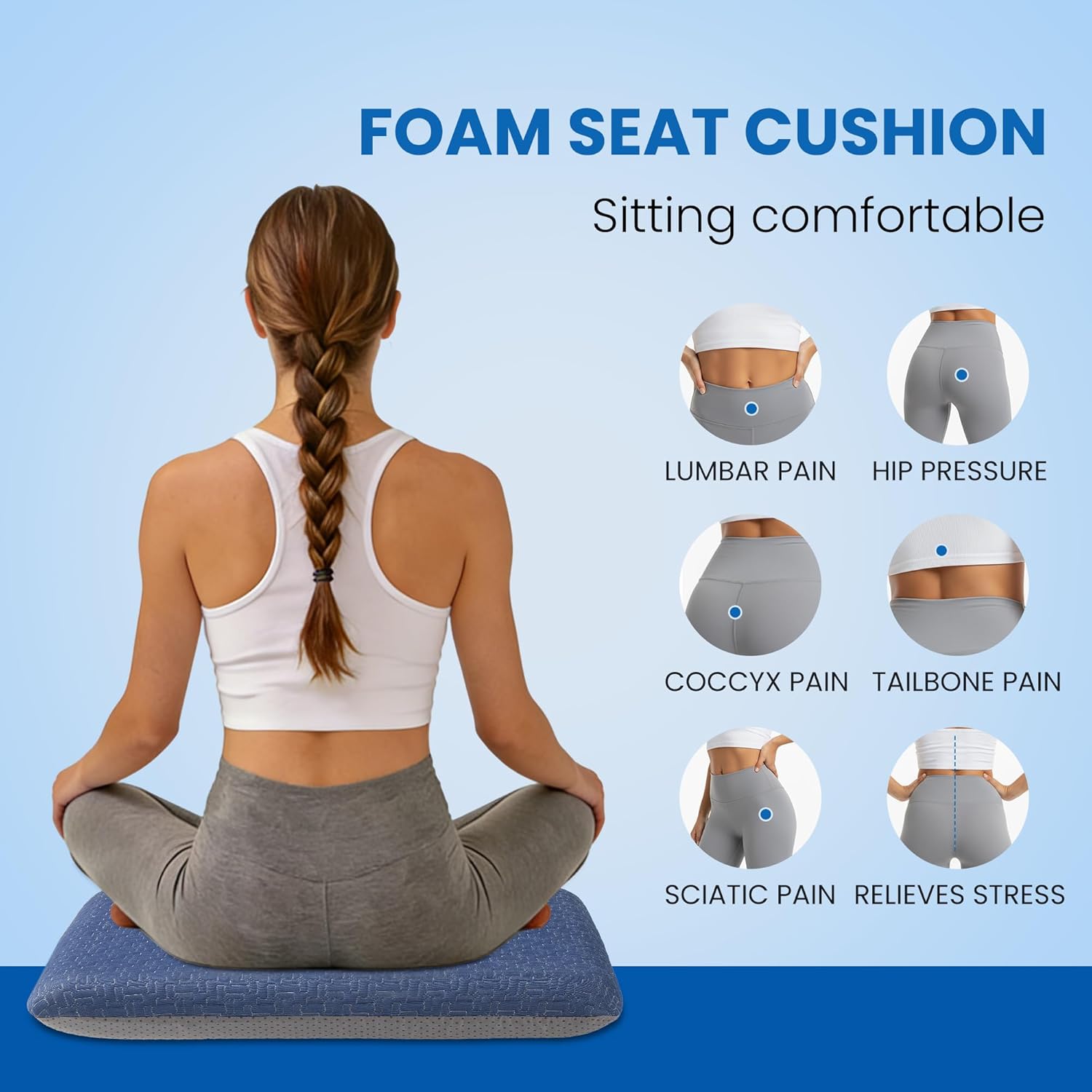 Ganondorf Extra Large Recliner Seat Cushion for Elderly Tufted Furry Booster Foam Cushion, Pressure Relief for Long Sitting Orthopedic Chair Cushion for Recliners Office Chairs, Navy