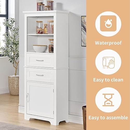 Miniatura 4 de Gabinete de despensa, gabinetes de cocina independientes blancos, armarios de almacenamiento modernos de 60 pulgadas con puertas y cajón, armario de