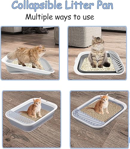 Miniatura 4 de VCEPJH Caja de arena plegable para gatos pequeña, sartén abierta para orinal con cuchara, inodoro plegable para gatos poco profundos, impermeable,