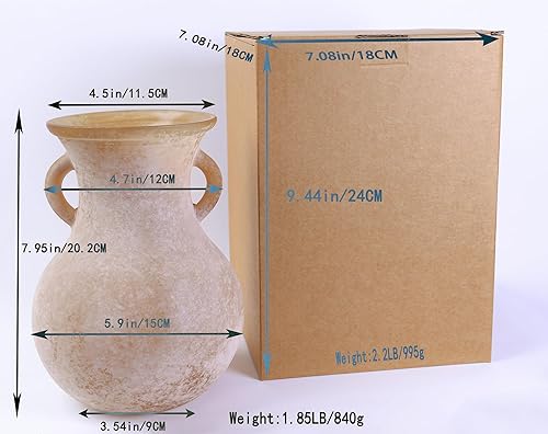 Miniatura 6 de Jarrón vintage de cristal marrón de 7.9 pulgadas, jarrón Art Deco con textura de mármol antiguo de doble oreja