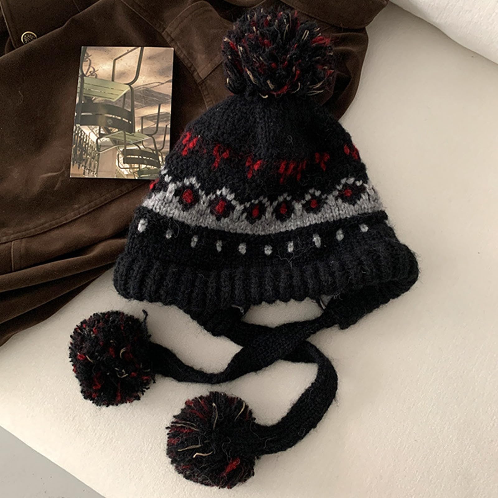 Gorras de punto retro elásticas para invierno, de poliéster suave, térmicas, unisex, elásticas, ideales para viajeros al aire libre, gorra térmica