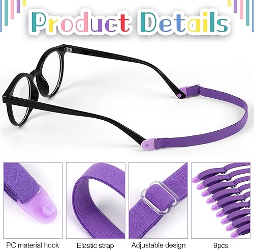 Miniatura 7 de Paquete de 6 correas para anteojos ajustables para niños, correa elástica para anteojos para niños, correa elástica para anteojos deportivos para