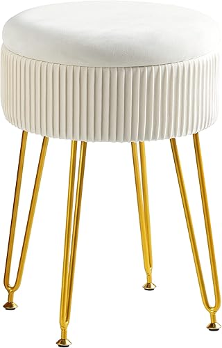 Miniatura 6 de Taburete estilo otomano de terciopelo para almacenamiento, tapizado plisado, con patas de metal ideal para utilizarlo como mesa de café, taburete