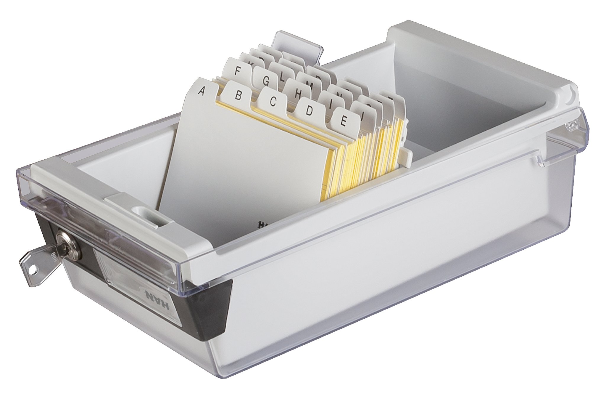 HAN 967-S-631 - Fichero con cerradura, capacidad para 800 tarjetas aprox., DIN A7 horizontal, 133 x 121 x 250 mm, color gris