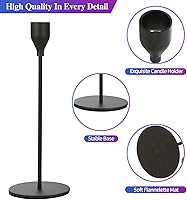 Vista 2 de Juego de 6 portavelas cónicos negros decorativos para decoración del hogar, boda, comedor, fiesta, aniversario (negro)