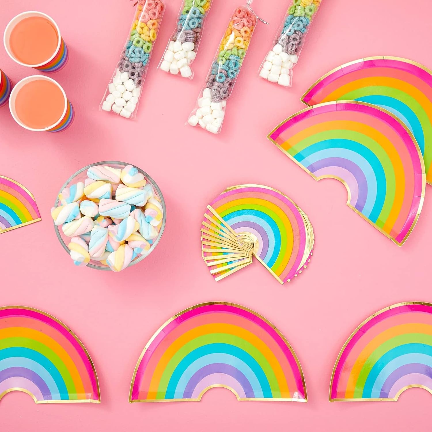 BLUE PANDA 72-Piece Rainbow Paper Plates, Cups & Napkins Party Set - Paper Dinnerware Assortment in Blue, Gold & White - Die-Cut Disposable Rainbow Birthday Decorations & Party Supplies - Image 3