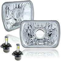 Vista 2 de Octane Lighting Proyector de cristal transparente LED de 7 x 6 pulgadas, faros delanteros de metal, 4000 lúmenes, H4, par de bombillas
