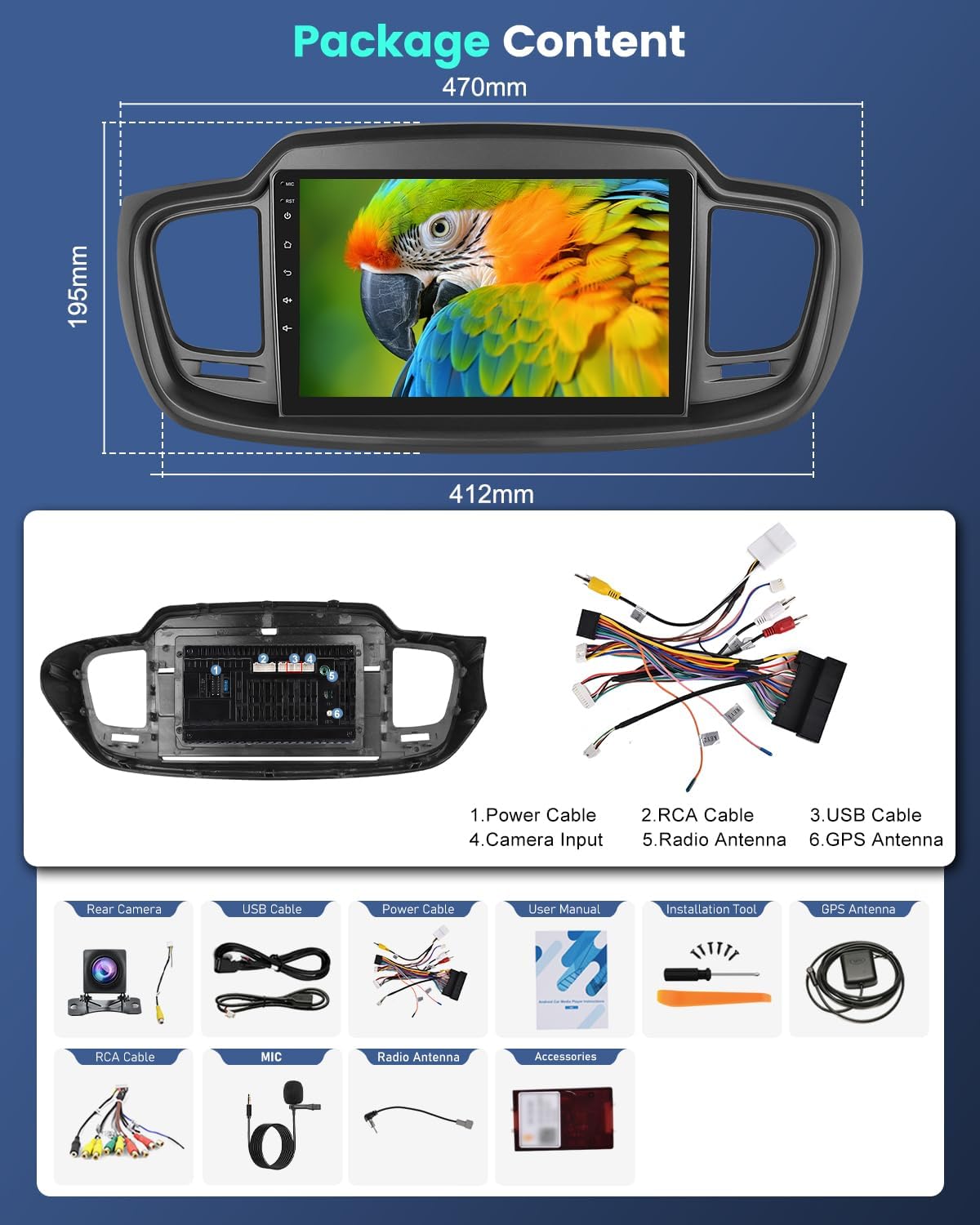 4+64G for KIA Sorento 2015 2016 2017 2018 2019 2020 Android Car Stereo with Wireless Carplay and Android Auto - 10 Inch HD Touchscreen Radio with 32EQ DSP/WiFi/GPS/Mirror Link, AHD Rear View Camera