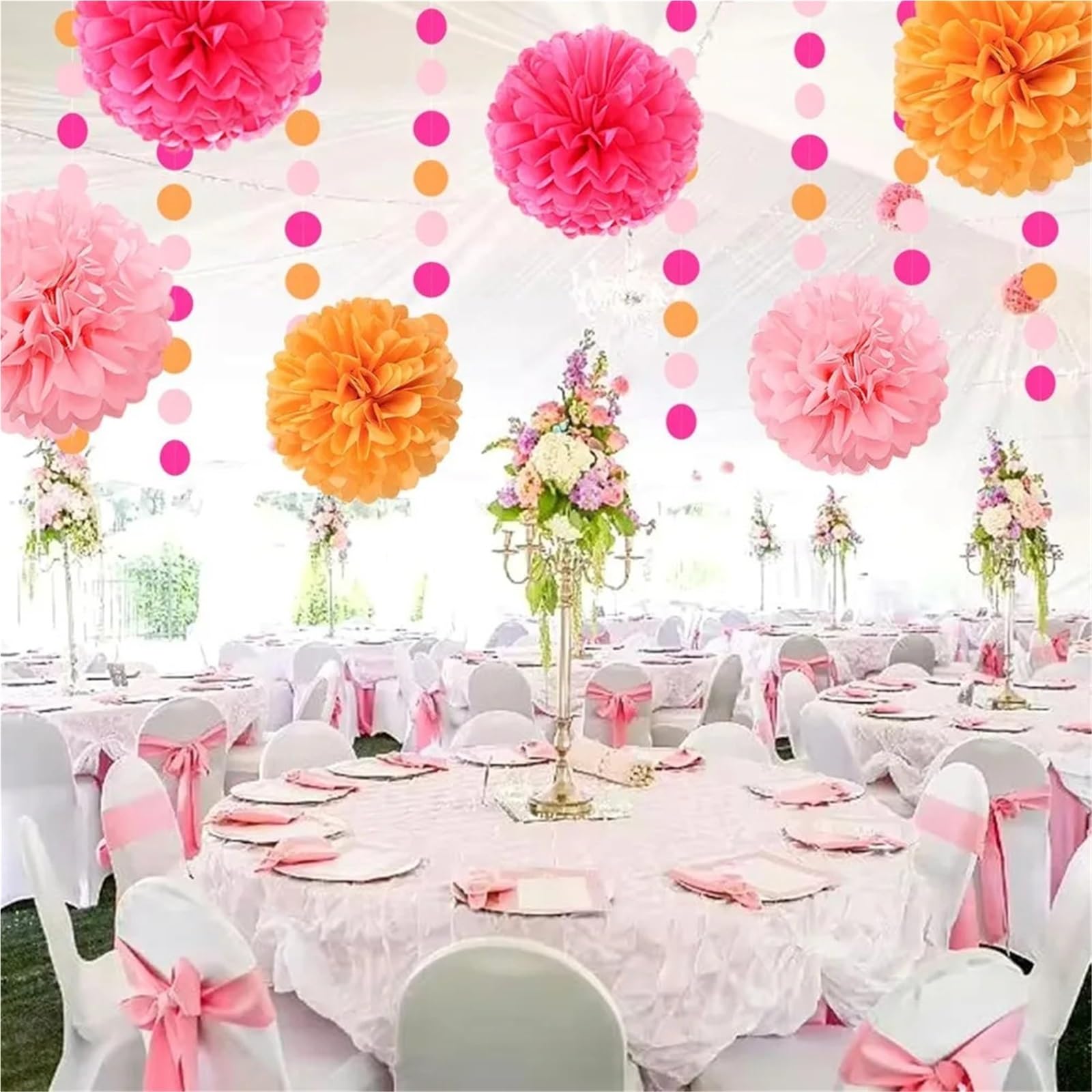 Pon Pon Di Carta Decorazioni for Feste Autunnali Da 23 Pezzi: Pon Pon In Tessuto, Stelle Filanti, Striscione Con Ghirlanda Di Nappe for Matrimonio