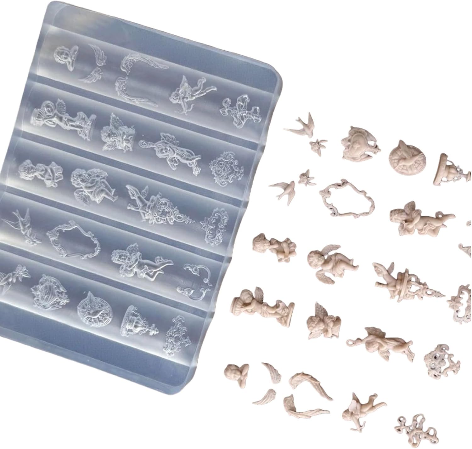 Angel Silicone Mold 3D Angel Wings & Cherub Nail Art Mold for Resin Charms Flexible Jewelry Casting Tool for Manicure, Phone Case Decor & Creative Craft Projects
