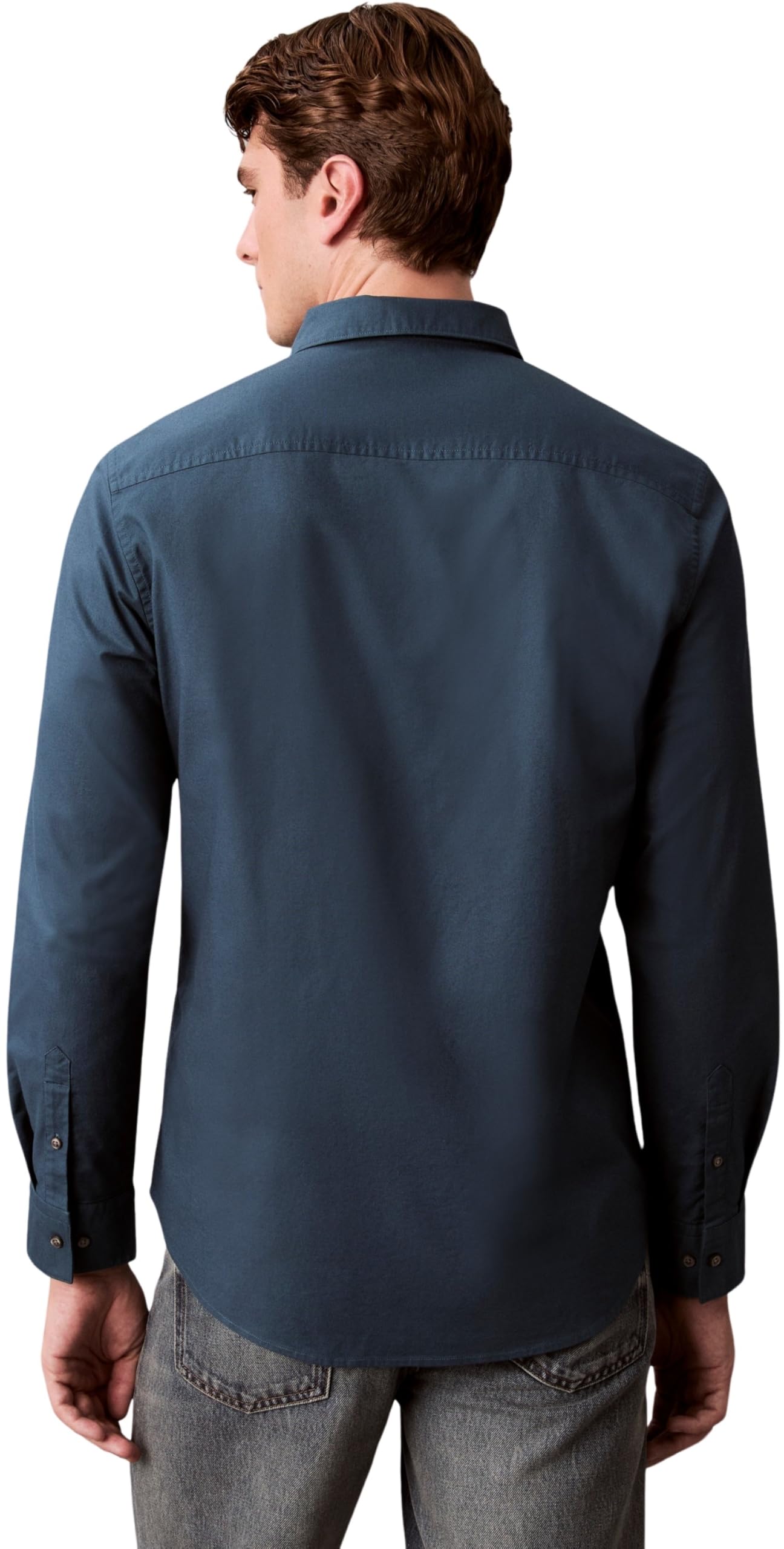 Calvin Klein Męska klasyczna koszula LS Solid Oxford LV140EM125 Inne koszule, niebieski (granatowy), XL, Niebieski (granatowy morski), XL