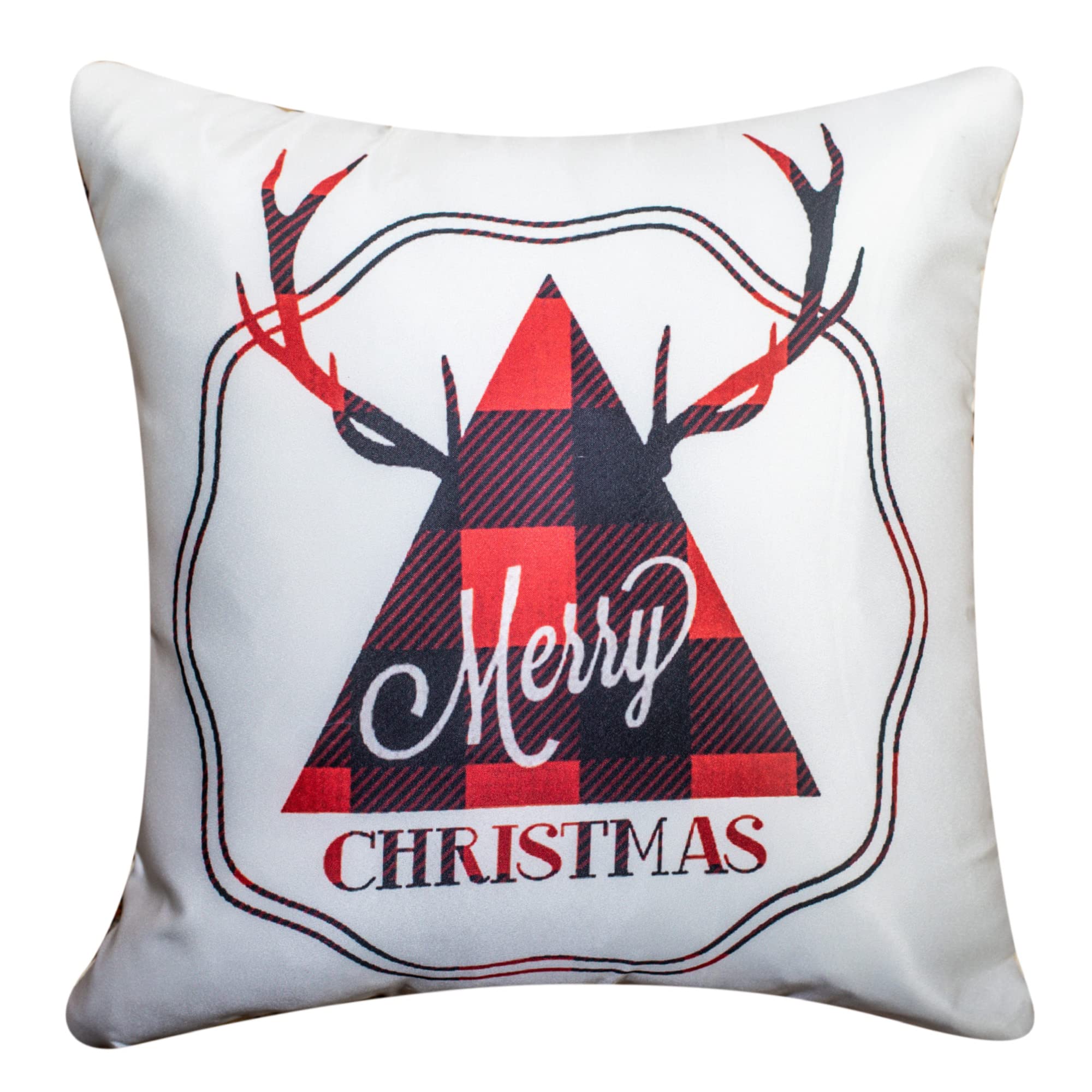 Vendola Decorative Merry Christmas 12 Inch x 12 Inch Cushion Covers Set of 5, Satin Cushion Cover for Sofa, Christmas Home Decor, White and Red Colour, Deer, Reindeer, Deer Print, (12X12 Inches) 2