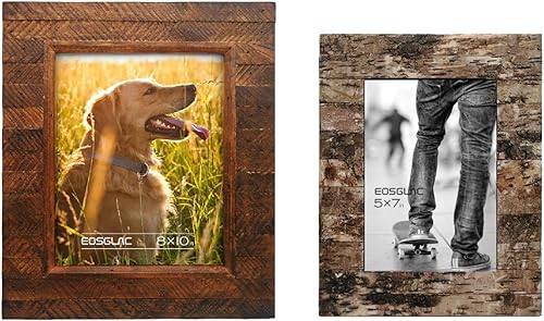 Eosglac Marco de fotos de 8 x 10 pulgadas, diseño de tablones de madera y marco de fotos, corteza de abedul natural de 5 x 7 pulgadas, para mesa o