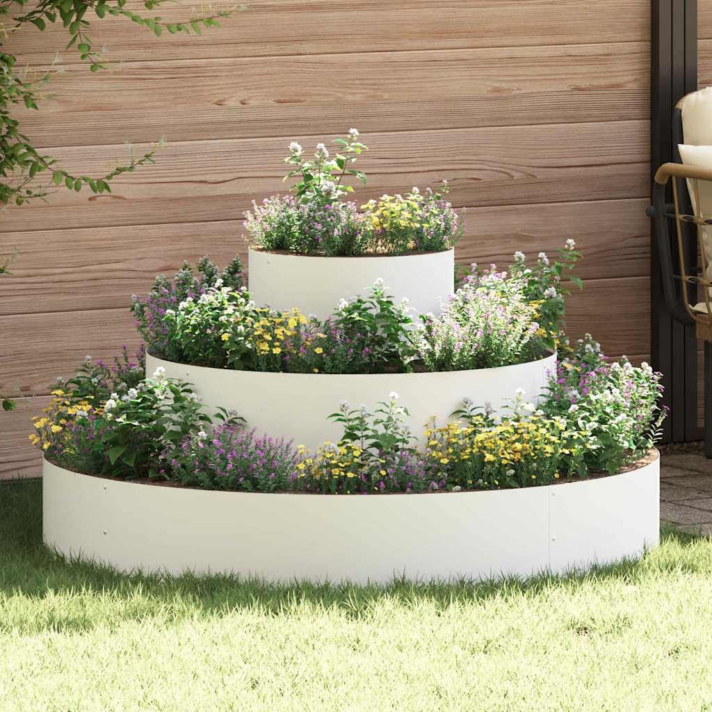 Aiuola rialzata rotonda in acciaio, 120 x 120 x 20 cm, vaso per piante, bianco, da giardino | Robusto vaso rotondo in acciaio laminato a freddo per terrazza e giardino, ideale per erbe e fiori.