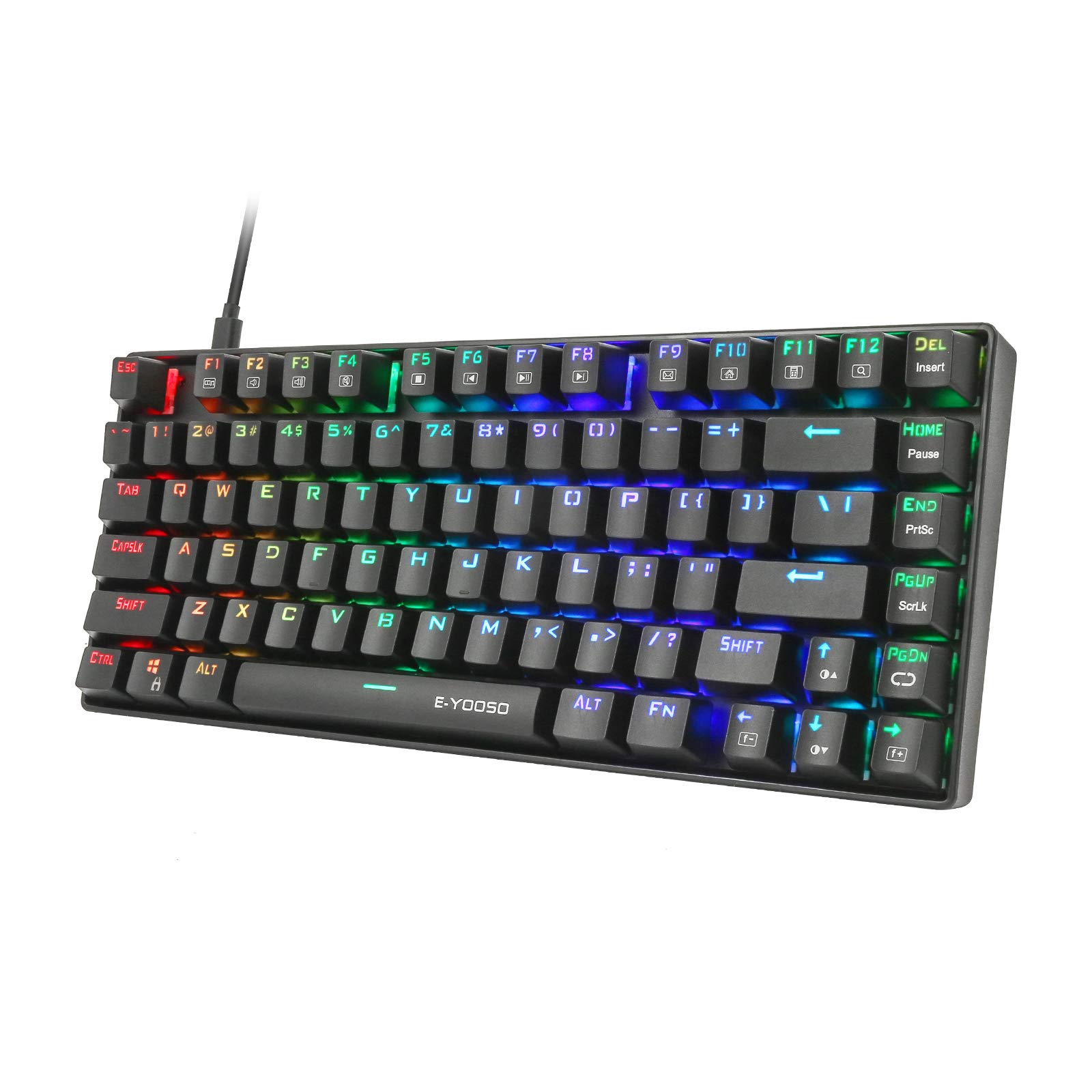 Z-88 Pro Small Mechanical Keyboard, E-Element 81 Keys RGB LED Backlit Wired Gaming Keyboard, Clicky Blue Switches (Black)