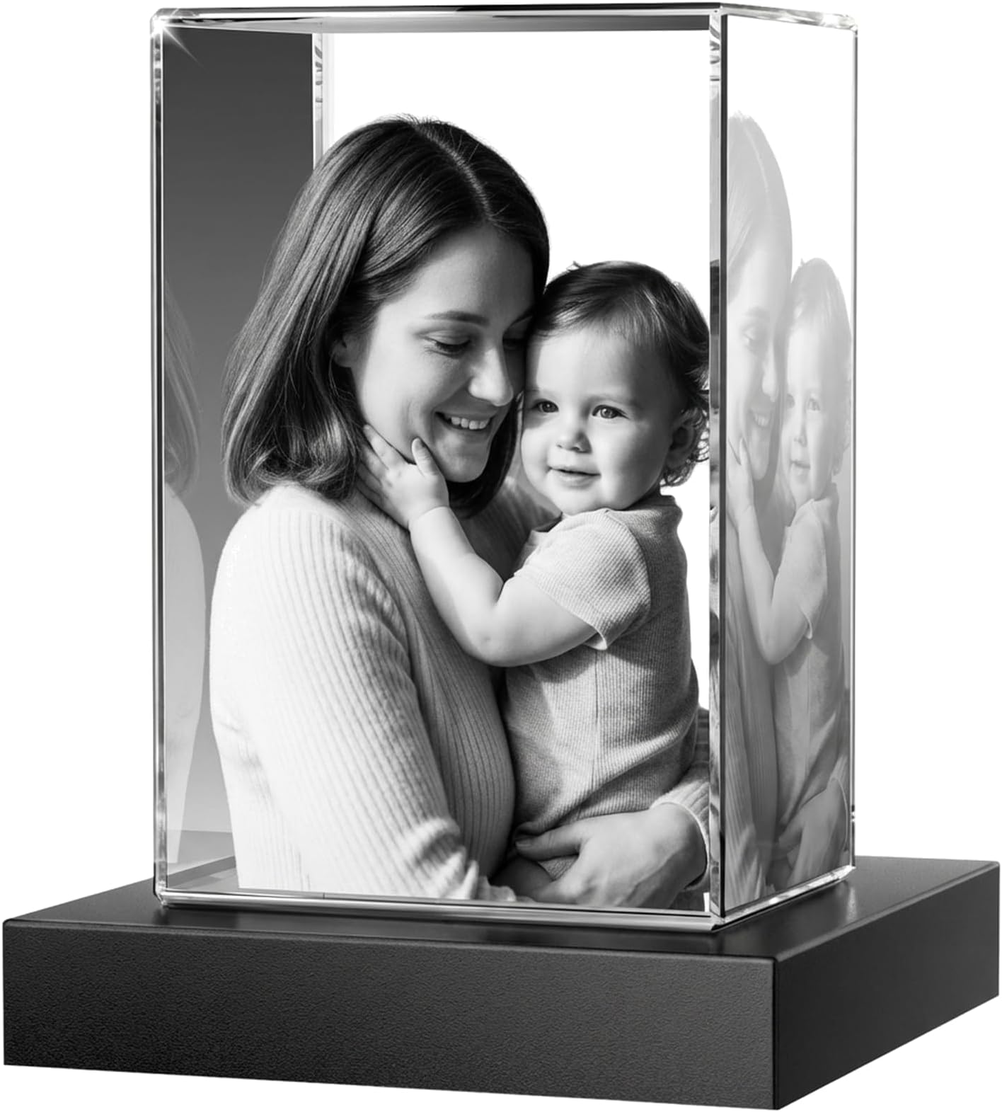 3D Crystal Photo Personalized Portrait - Custom Laser Engraved Crystal Picture Gift for Mom Wife Her, Mother's Day Birthday Anniversary Memorial Keepsake (Portrait, Small)