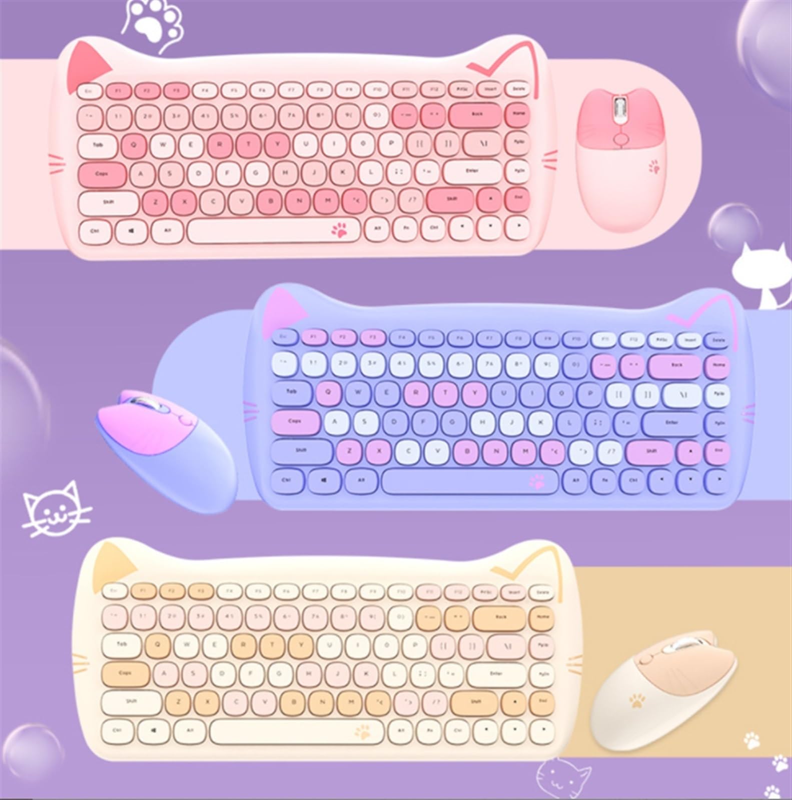 Klawiatury I Myszy Zestaw Klawiatury I Myszy Okrągłe Klawisze Zestaw Klawiatury I Myszy Stylowy, Wielofunkcyjny Na Komputer Stacjonarny Zestawy Klawiatura I Mysz(Pink)
