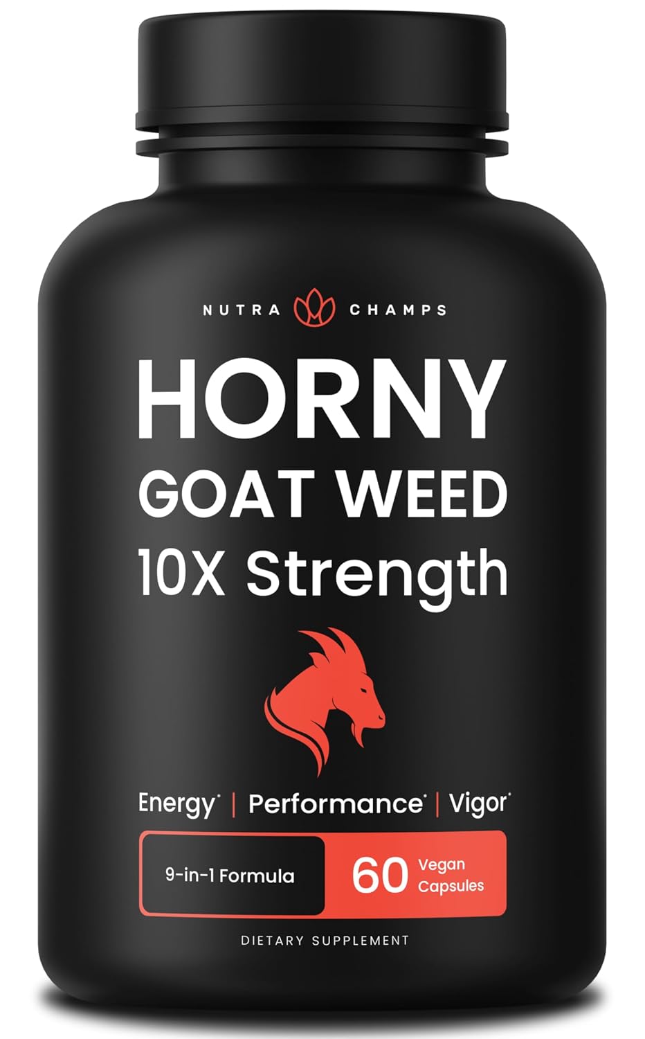 NutraChamps Horny Goat Weed, 1000mg Epimedium Energy Supplement, 10X Strength Icariin, Ginseng, Tribulus & Maca Pills for Women & Men, Enhanced Absorption with Black Pepper, 60...