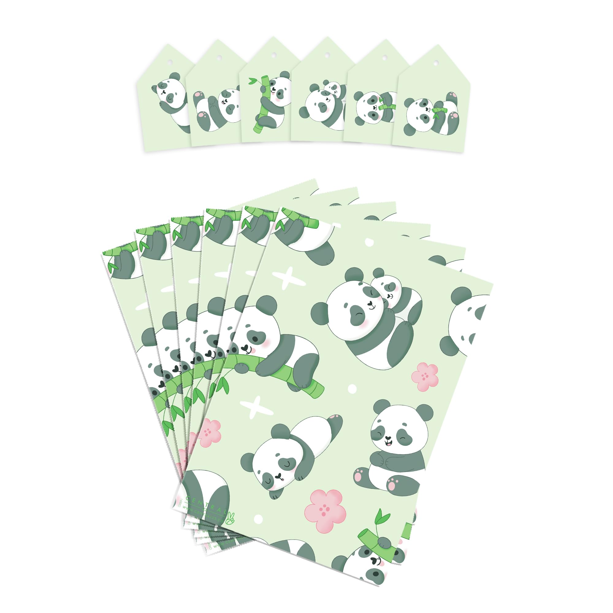 Carta Regalo Panda Verde - 6 Fogli 70x50cm Riciclabili Con Etichette, Design Divertente Per Compleanni - Foto 6