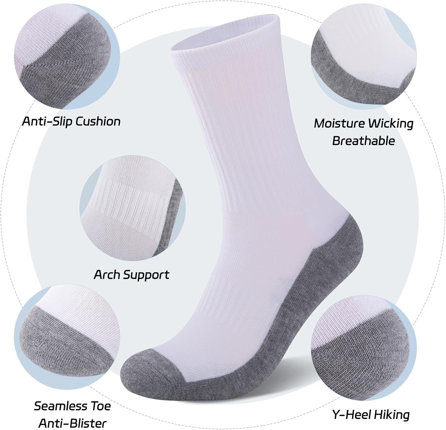 Heatuff 8 Pairs Mens Cushioned Crew Socks, Moisture Wicking Athletic Work Socks - Image 5