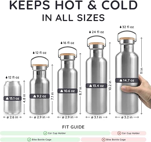 Miniatura 81 de Botella de agua Bambaw aislada al vacío de 750 ml – Azul claro, acero inoxidable, a prueba de fugas, botella para caminar Azul (Ice Blue),Azul