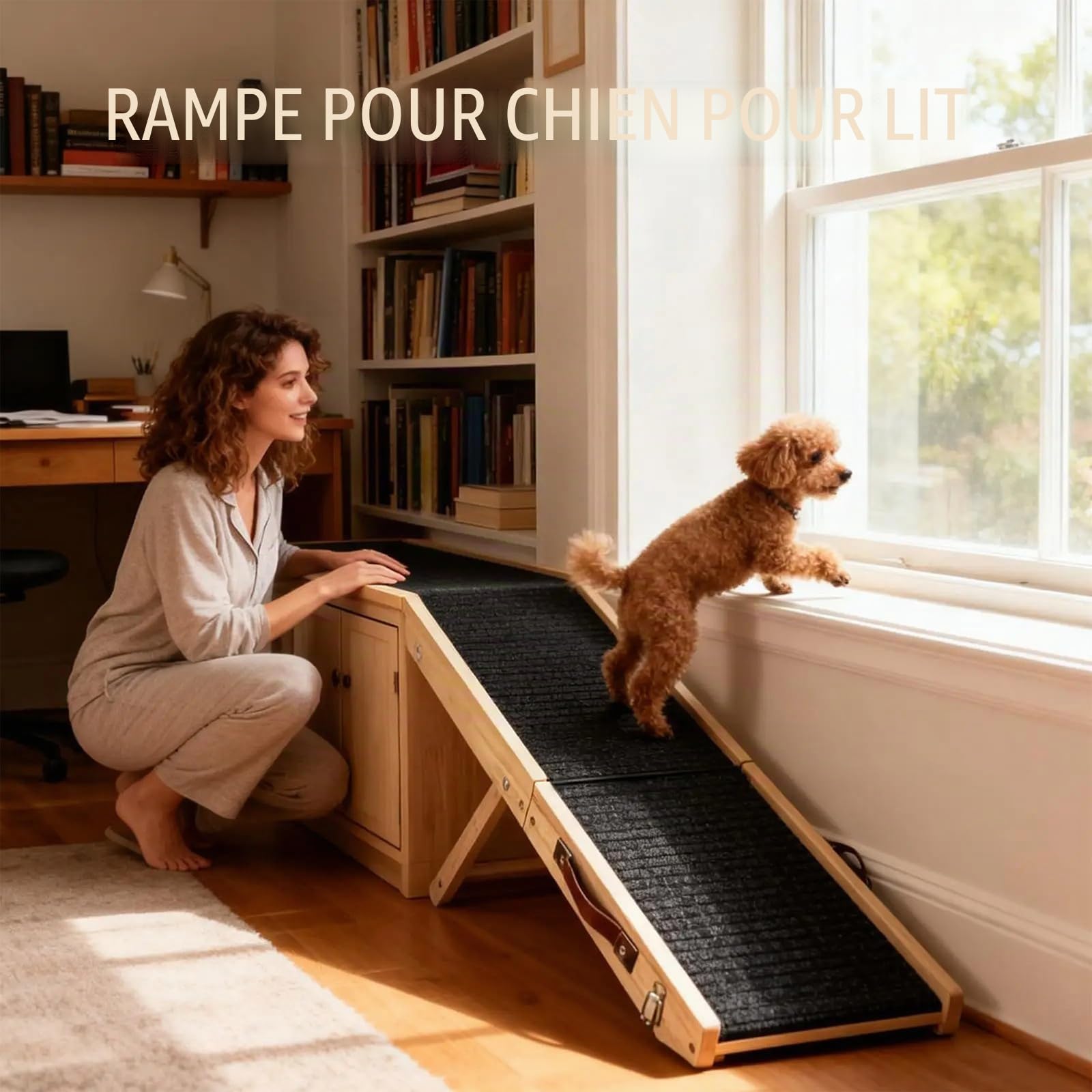 NEWFUN Rampe pour Chien, Escalier pour Petits Chiens et Chats, équipé de Tapis Antidérapants, Adapté aux Canapés Bas, Réglable en Hauteur et Pliable