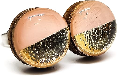 Miniatura 68 de Juego de aretes tipo dormilona de metal martillado de imitación de 0.394 pulgadas, aretes redondos para mujeres, niñas y hombres, hechos a mano