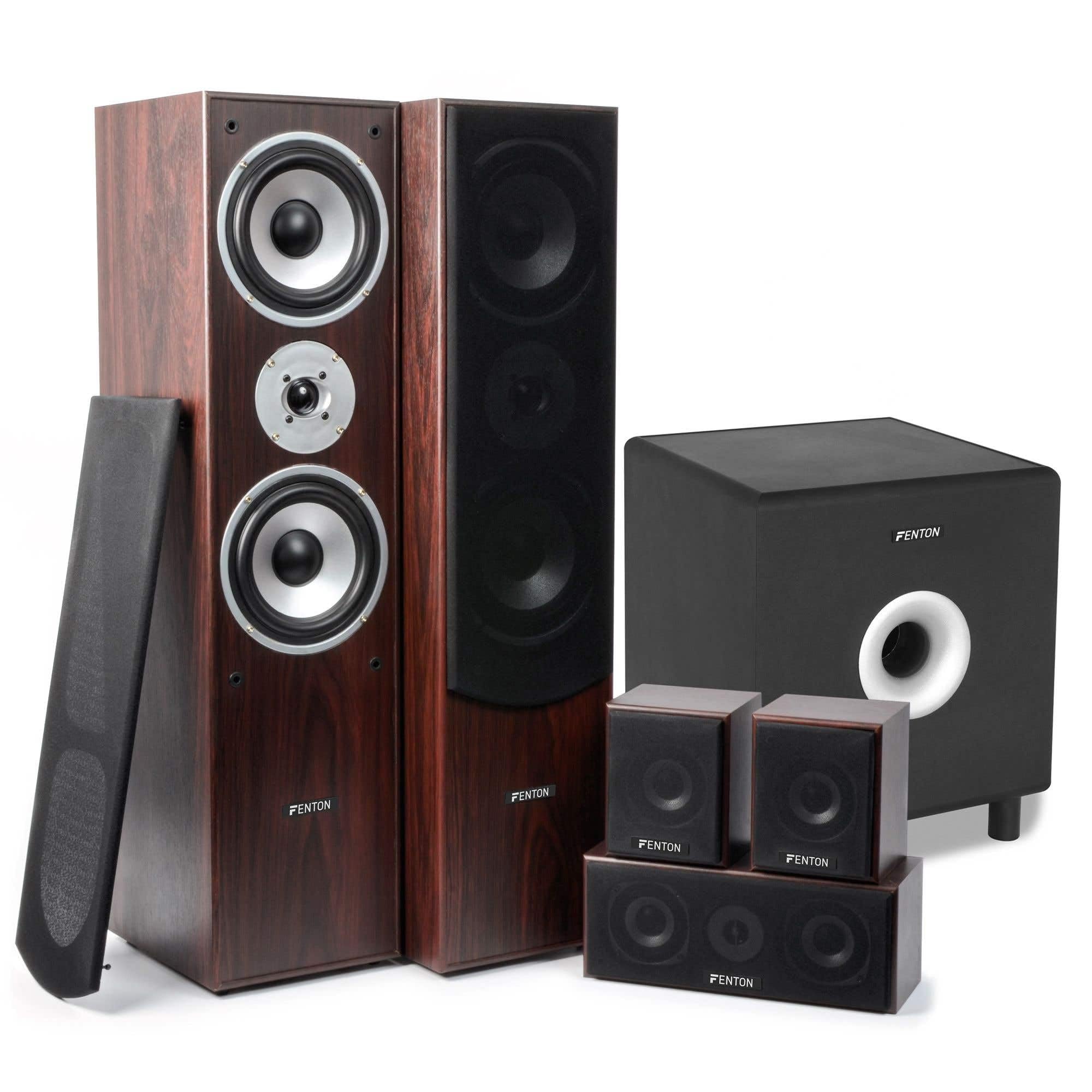 Fenton Sistema Home Cinema 5.1 1300W con subwoofer Activo 8 Pulgadas Nogal