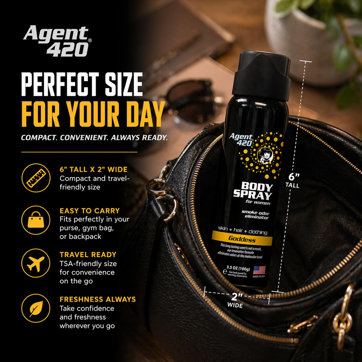 Amazon.com : Agent 420 Cannabis & Cigarette Smoke Odor Body Spray for  Women, 3.5 oz — Eliminates Odors at the Molecular Level (Goddess) : Health  & Household
