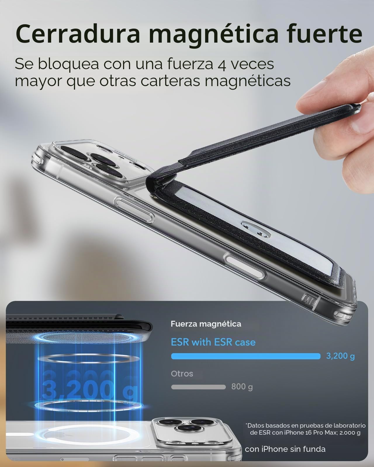 ESR para MagSafe Cartera, Compatible para Magsafe Wallet, Bloqueo RFID, Soporte Ajustable, 5 Tarjetas, Cuero Vegano,para iPhone Series iPhone 17e/17/16/15/14/13/12 y Algunos Dispositivos Samsung,Negro