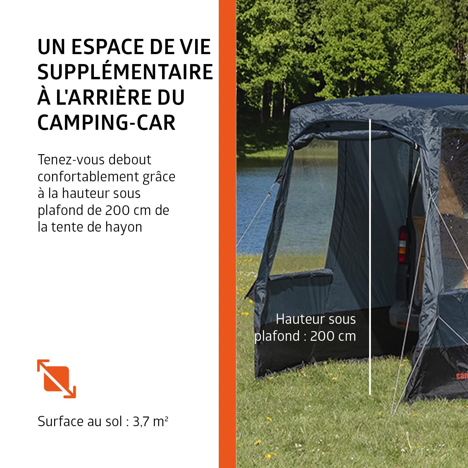 Campout Tente Hayon Van – Tente Coffre VW T5/T6/T6.1 & Mercedes Vito/V-Class – 3000 mm Étanche – Espace Abrité Supplémentaire – INCL. Poteaux d’Auvent – Hauteur 185–200 cm