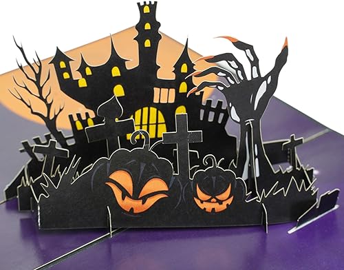 Miniatura 1 de Tarjeta de felicitación desplegable 3D de Halloween – Tarjeta emergente de casa embrujada con sobre para mamá, papá, abuela, abuelo, hermana..
