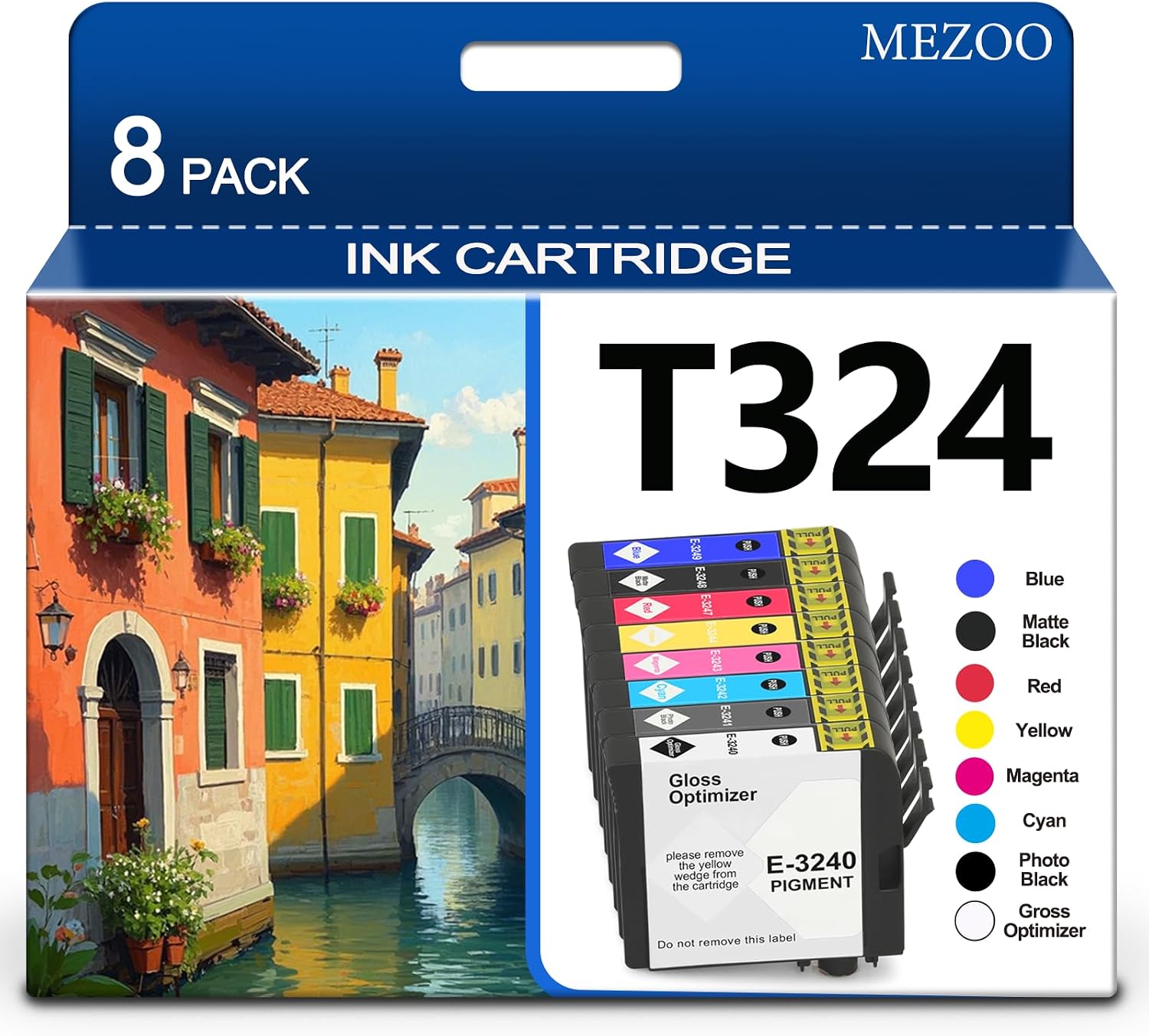 MEZOO Remanufactured T324 Ink Cartridge High Yield UltraChrome HG2 Ink T3240 T3241 T3242 T3243 T3244 T3247 T3248 T3249 Compatable for SureColor P400 Printer(8-Pack,GO/PB/C/M/Y/R/MB/O)
