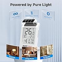 Vista 3 de BaldrTherm Termómetro para interiores, medidor de humedad, paquete de 2 termómetros de habitación con energía solar, sensor de temperatura digital