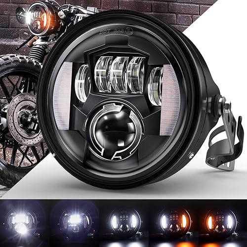 BAOLICY Luz delantera de motocicleta LED redonda de 7 pulgadas con soporte de montaje de cubo de vivienda, señales de giro, luz LED de haz sellado,