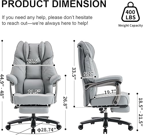 Miniatura 2 de Silla de oficina grande y alta de 400 libras, asiento ancho, silla de oficina ejecutiva resistente con reposapiés, respaldo alto, sillas de
