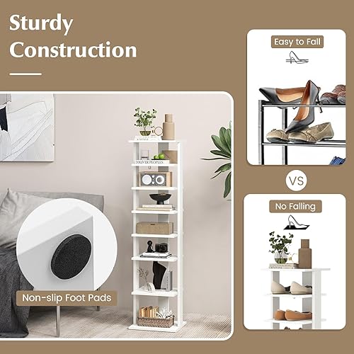 Miniatura 5 de HOMGX - Zapatero vertical de 7 niveles con estantes extraíbles, torre de zapatos para espacios pequeños, estante esquinero independiente para