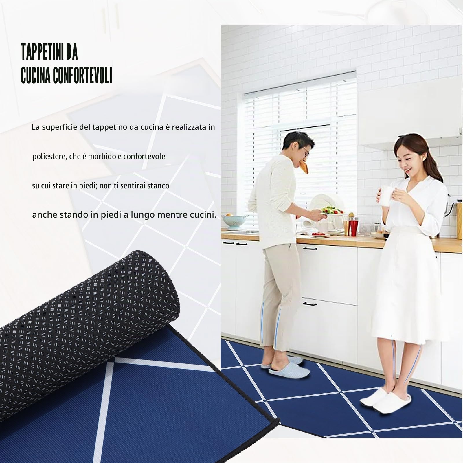 Set di 2 Tappeti da Cucina, Tappetini da Cucina Lavabili, Runner Antiscivolo, Tappetino Assorbente per Ingresso e Decorazione Domestica Ufficio, 50x80+50x150cm, Blu