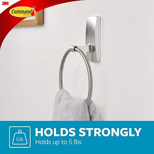 Miniatura 5 de Command Toallero de mano de níquel satinado con tiras Command resistentes al agua, organizador de baño resistente a la corrosión, soporta hasta 5