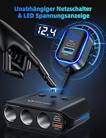 Împărțitor brichetă auto SONRU 7 în 1, încărcător auto 12V 24V, 3 prize, 4 porturi USB cu încărcare rapidă, voltmetru LED, întrerupătoare individuale 4