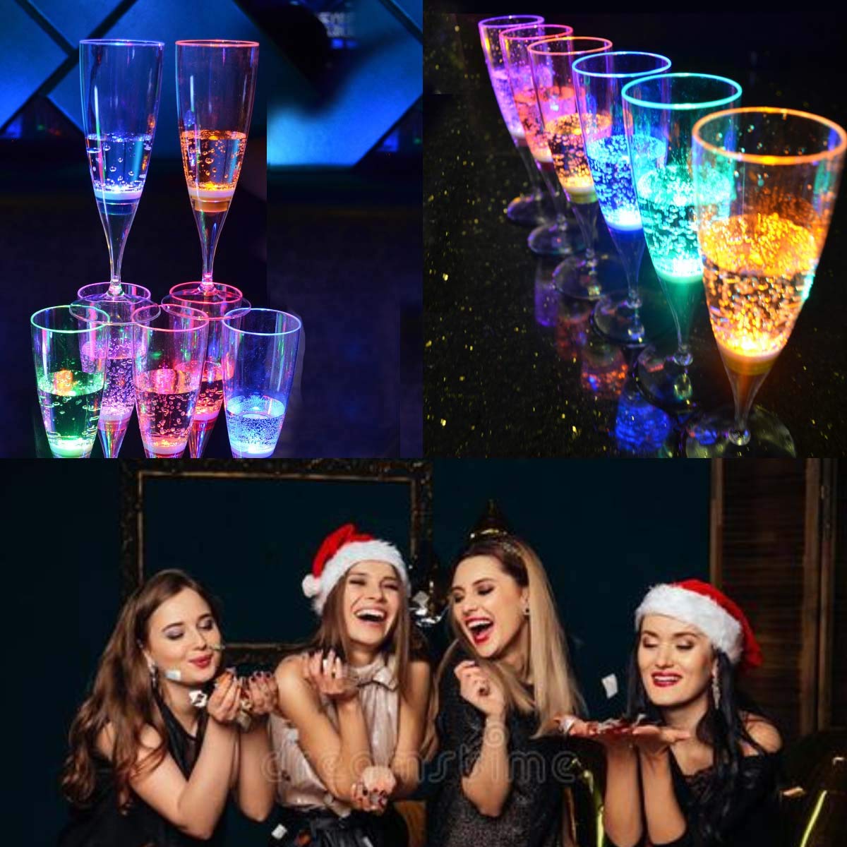 Amazon | 12個セットLED シャンパングラス コップ 光る グラス 6色