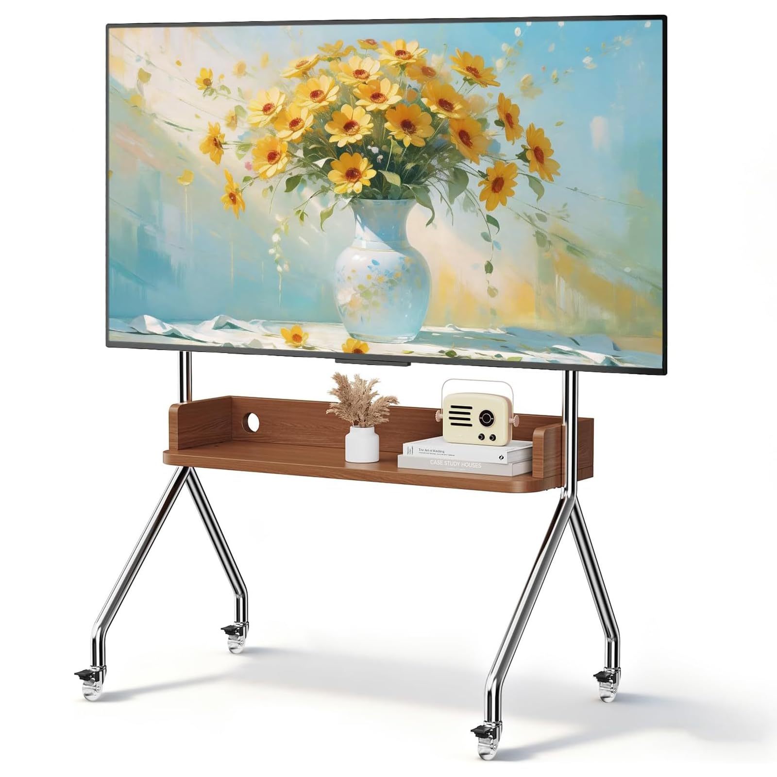 Mobilny wózek na telewizor, stojak na telewizor, na płaski zakrzywiony ekran LCD LED OLED, z regulacją wysokości, przenośny stojak na telewizor z kółkami blokującymi, nośność do 49 kg, maks. VESA 600