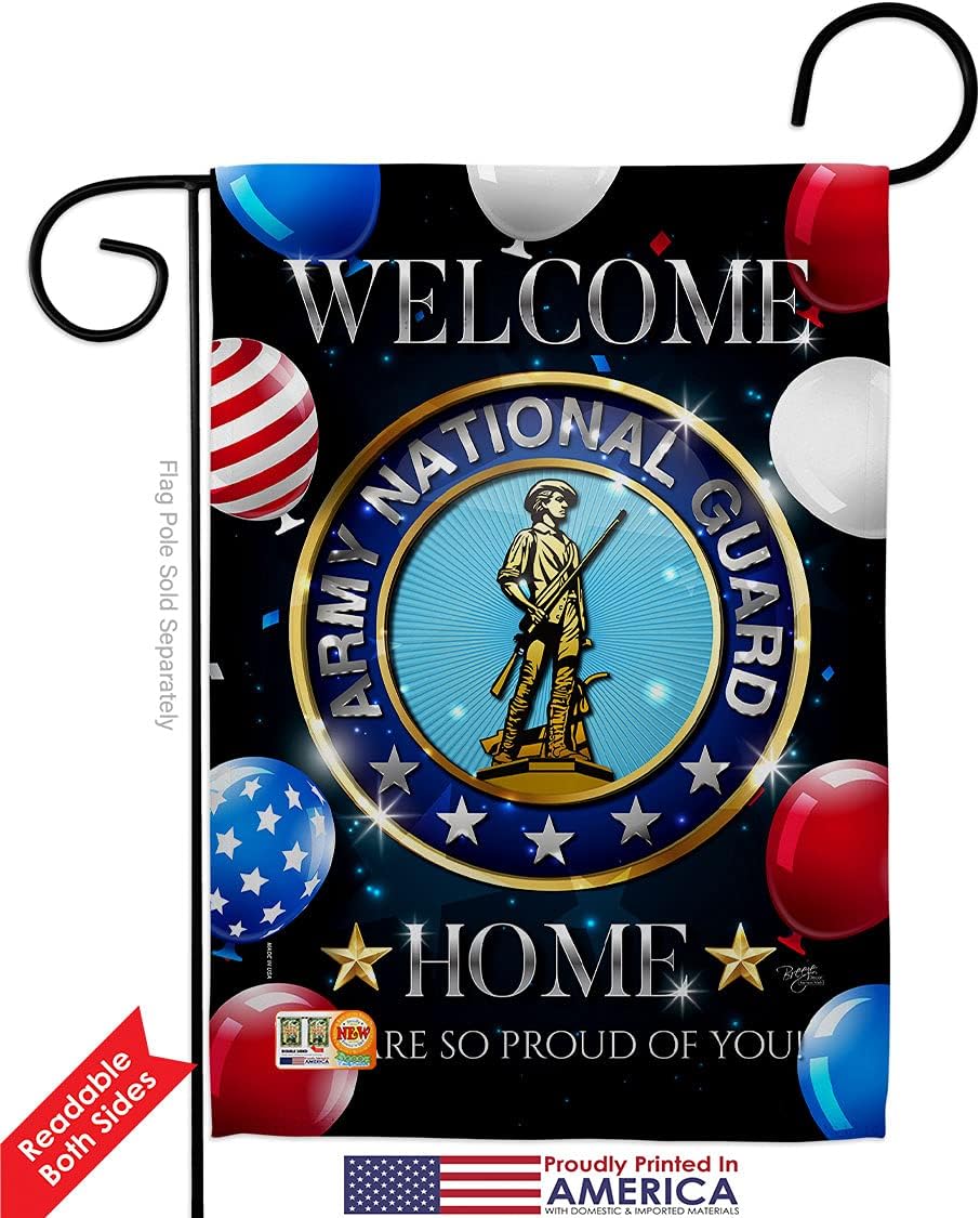 Breeze Decor Welcome Home Army National Guard Flag 2pcs Pack Armed Forces ANG United State American Military Veteran Retire Official House Banner Small Yard Gift Double-Sided, Made in USA
