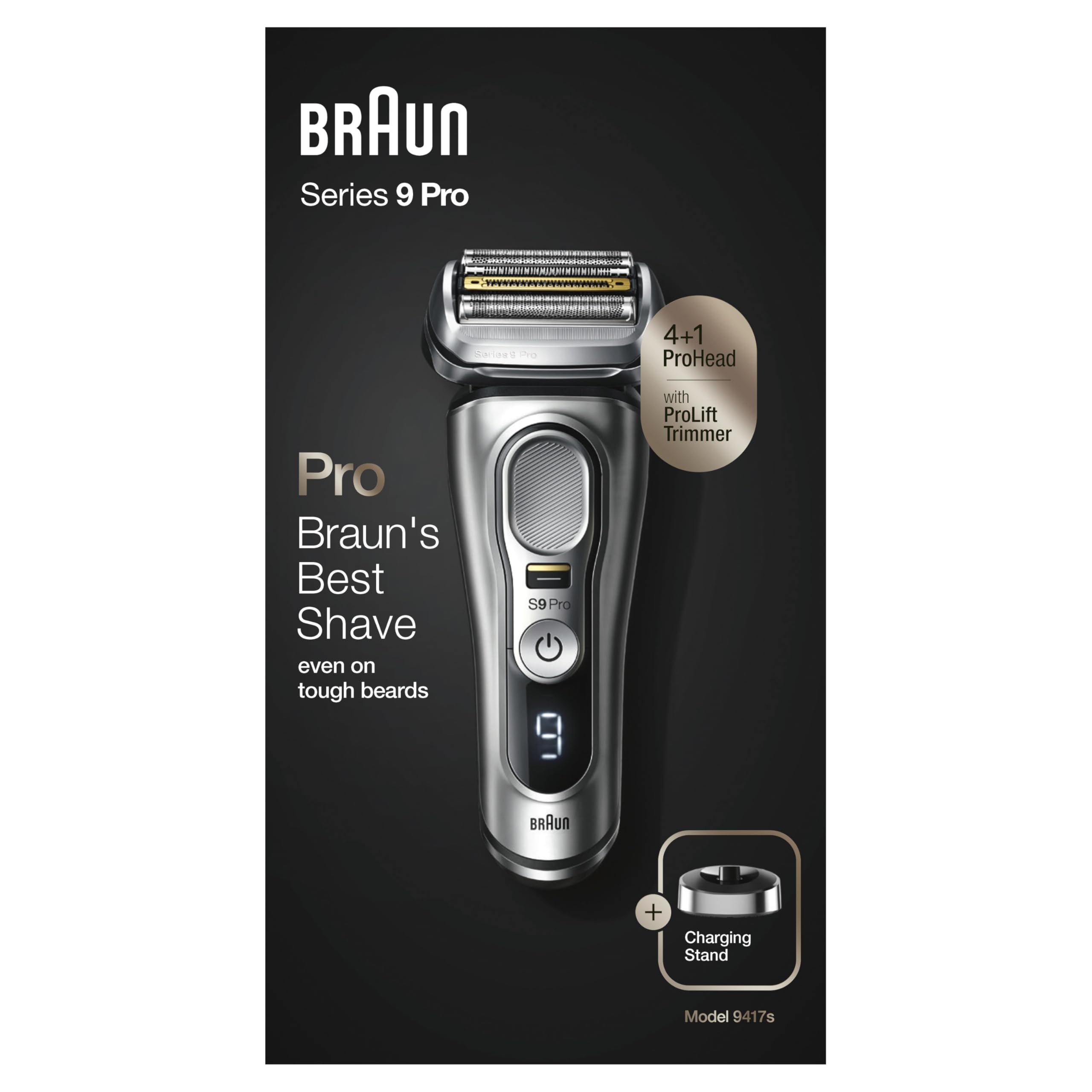 Braun Series 9 Pro Premium Rasierer Herren, Scherkopf, Elektrorasierer & Trimmer, Ladestation, Laufzeit, für 1-, 3- und 7-Tage-Bart, 9417s, silber