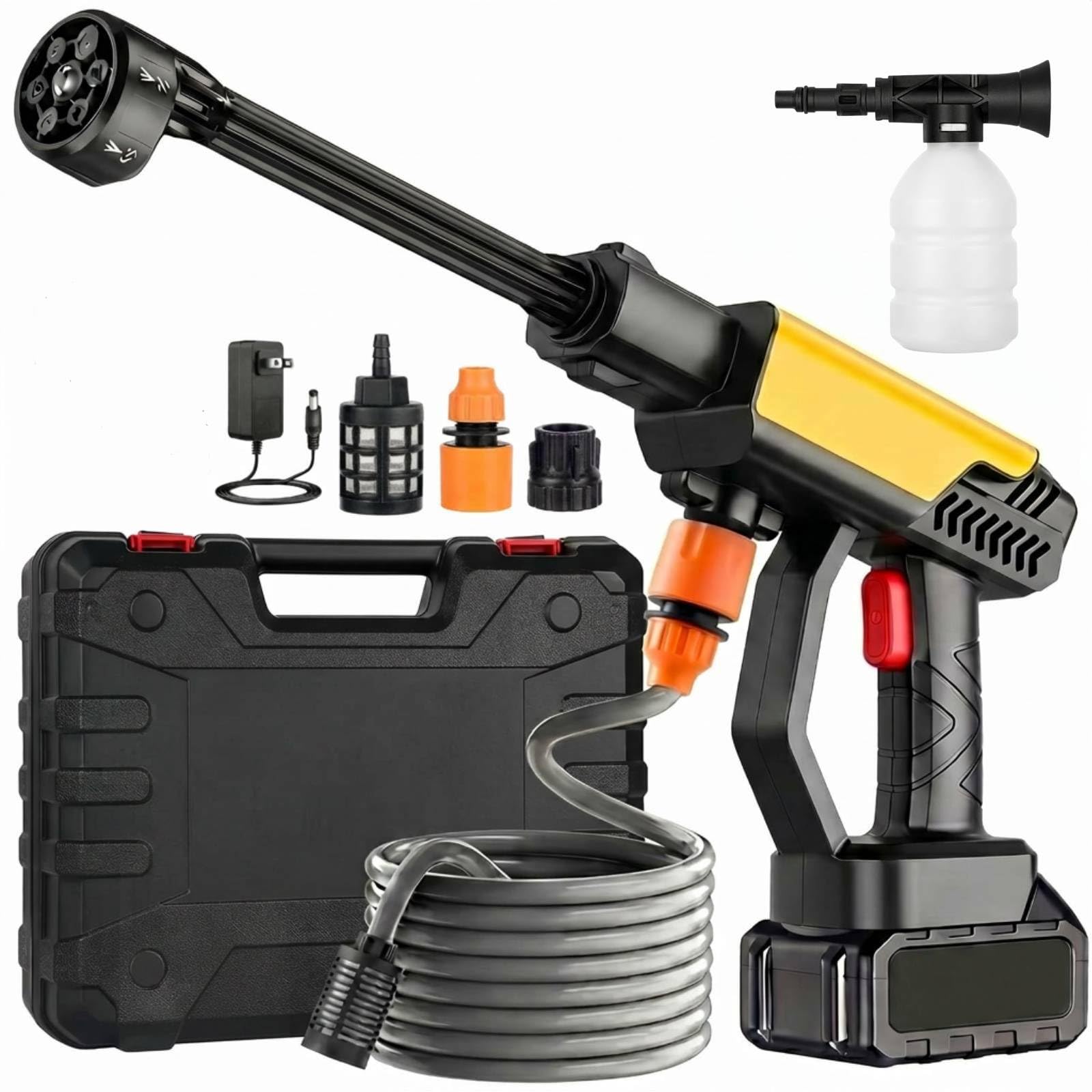 Photo 1 of ** USED MISSING SOME PARTS PLEASE REFER TO PHOTOS BELOW*** Portable Handheld Cleaning Tool, 6-in-1 Lightweight Car Cleaning Tool with Foam Pot, 16.5FT Hose, Cleaner for Car, Garden, Patio, Floor, Outdoor