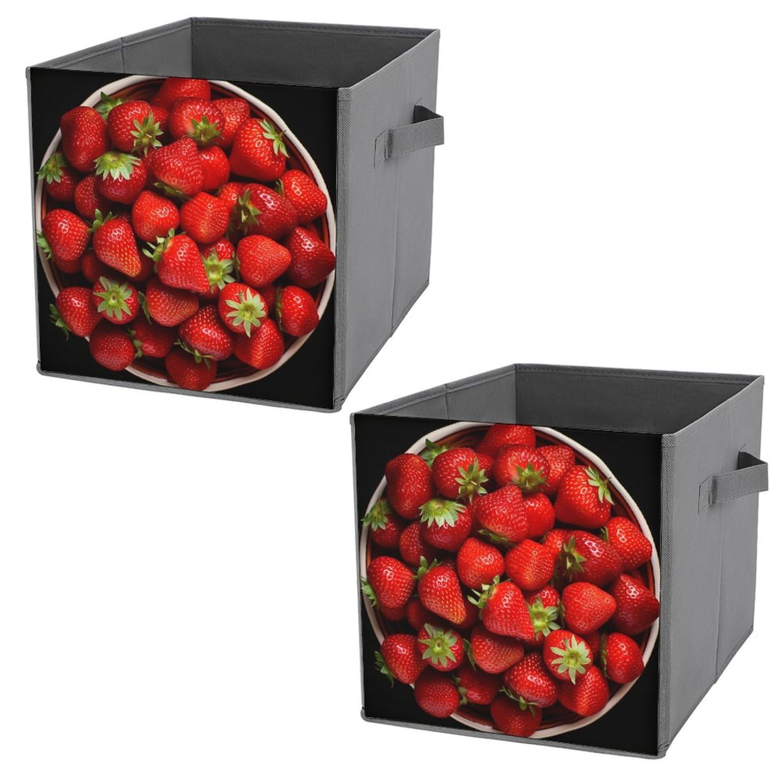 NONHAI Collapsible Storage Bins with Dual Handles Fabric Storage Basket Foldable Cubes Organizer Baskets Strawberries in Bowl Storage Boxes for Organizing Clothing Cube Storage Organizer Bins