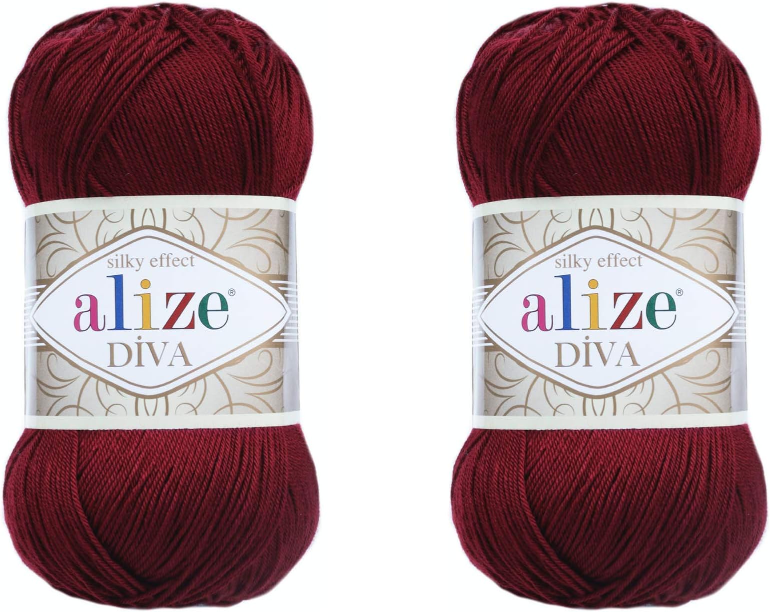 Alize Diva Microfiber Acrylic Yarn - Silk Effect Thread for Crochet & Lace Craft - 2 Skeins, 200gr, 767 yds (Bordeaux)