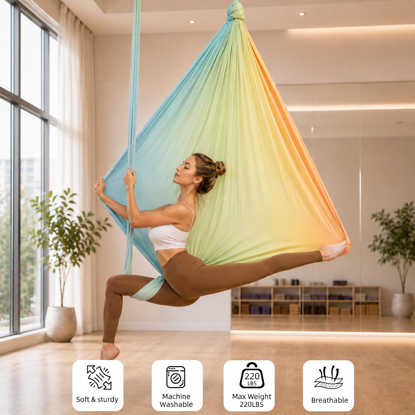 Columpio Yoga Aereo, Telas Aereas, 200 KG Accesorios de Yoga, Hamaca de Yogas 2 en 1, Incluye Hardware de Instalación Completo, para Estiramiento y Movimiento Corporal