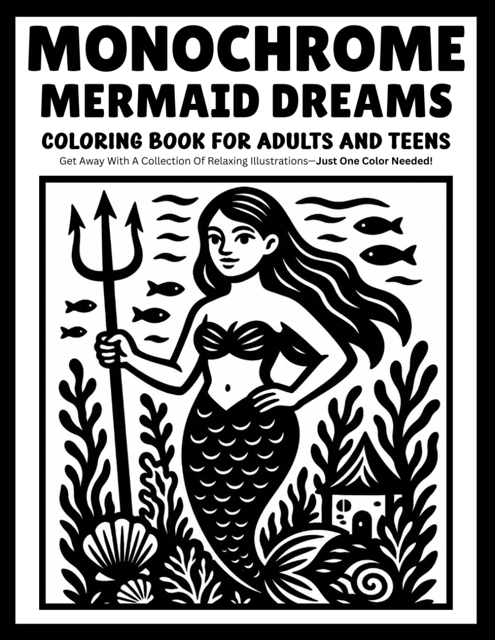 monochrome Mermaid Dreams coloring book for adults and teens: 30 Relaxing Monochrome Mermaid Coloring Pages | Magical Ocean Scenes with Mermaids, Sea ... & Underwater Fantasy | Just One Color Needed
