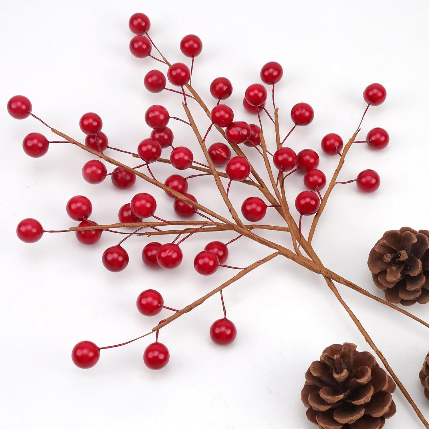 Woration10pcs Artificial Berries Picks Fake Red Holly Stems Branches for Christmas Faux Berry Floral Arrangements Ornaments Wreath Crafts Wedding Holiday Home - 14inch